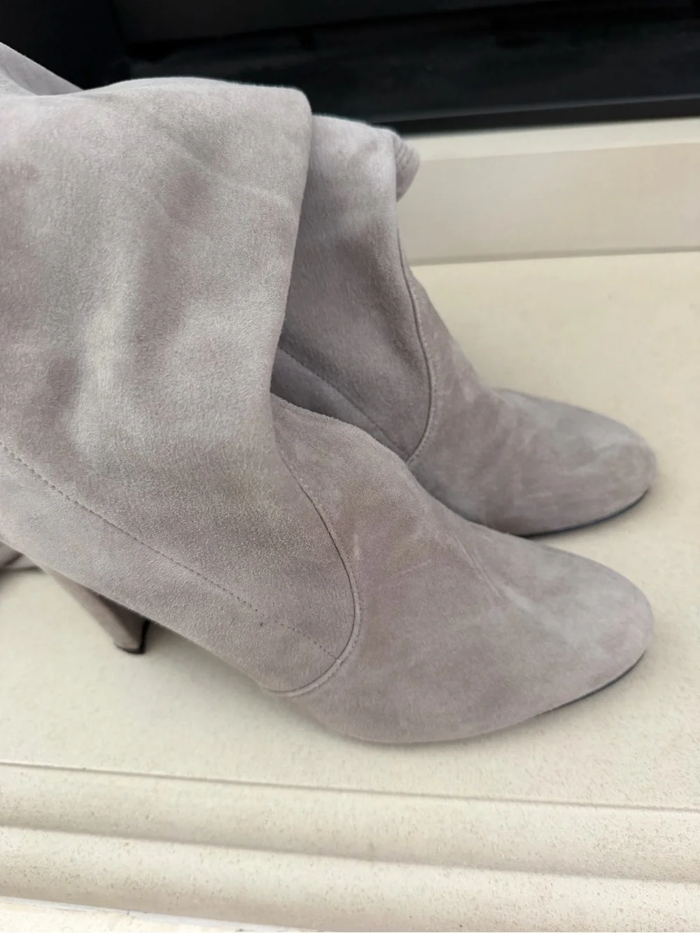 Stuart Weitzman Over-the-Knee Suede Boots in Light Taupe